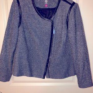 Nice Business jacket— pre owned black and white  tweed with leather trim